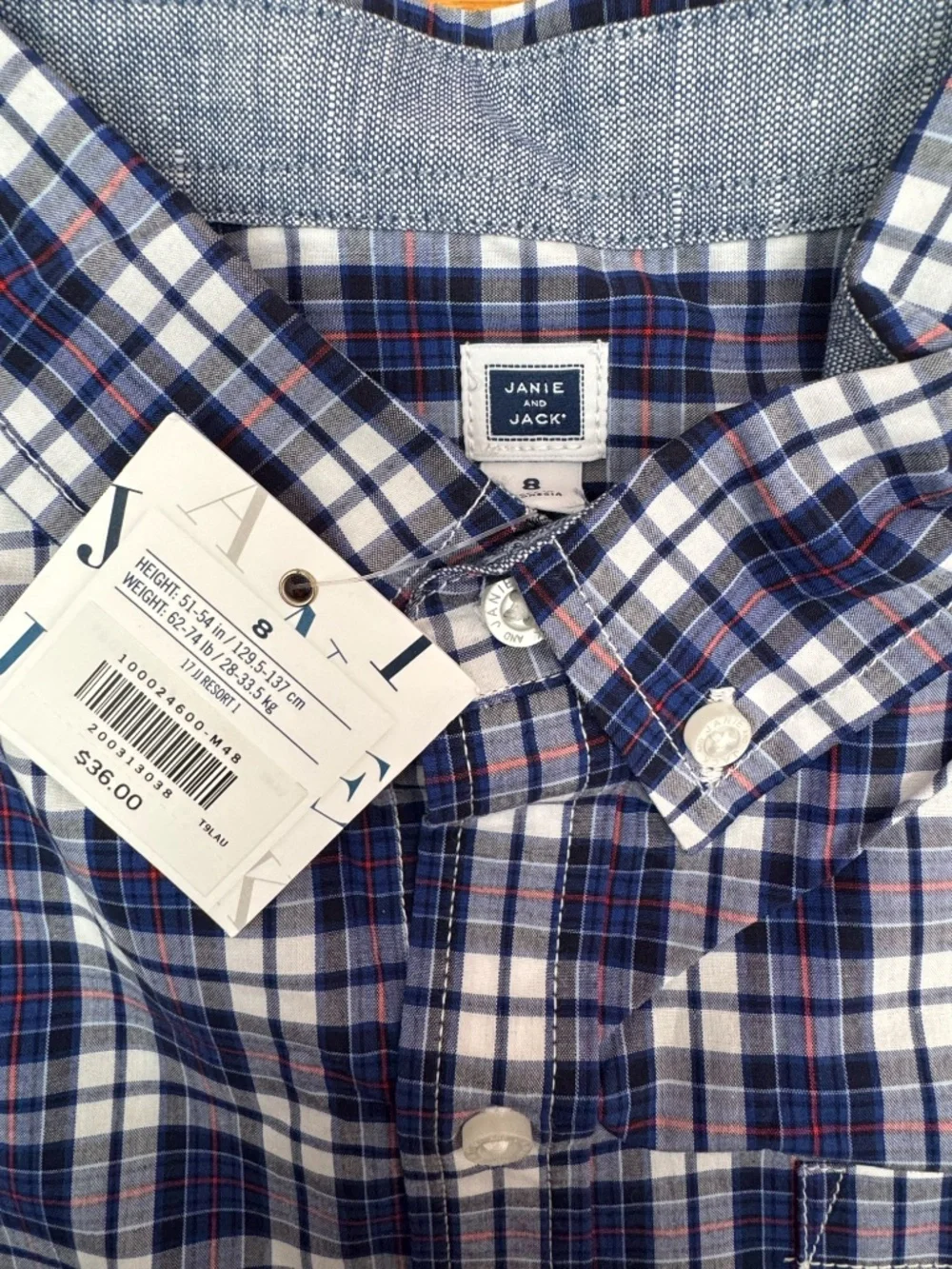 Janie and Jack Blue Checkered Button Down Dress Shirt Boy Size 8
